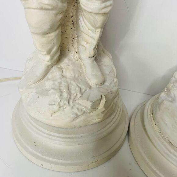 VINTAGE PAIR LARGE TABLE LAMPS CHALKWARE FIGURE WOMAN AND MAN - Picture 4 of 7